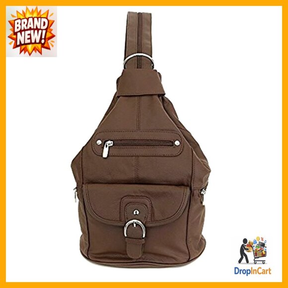 Leather Convertible Sling Backpack Purse 7 Pocket Adjustable Strap Hobo Style main image 5